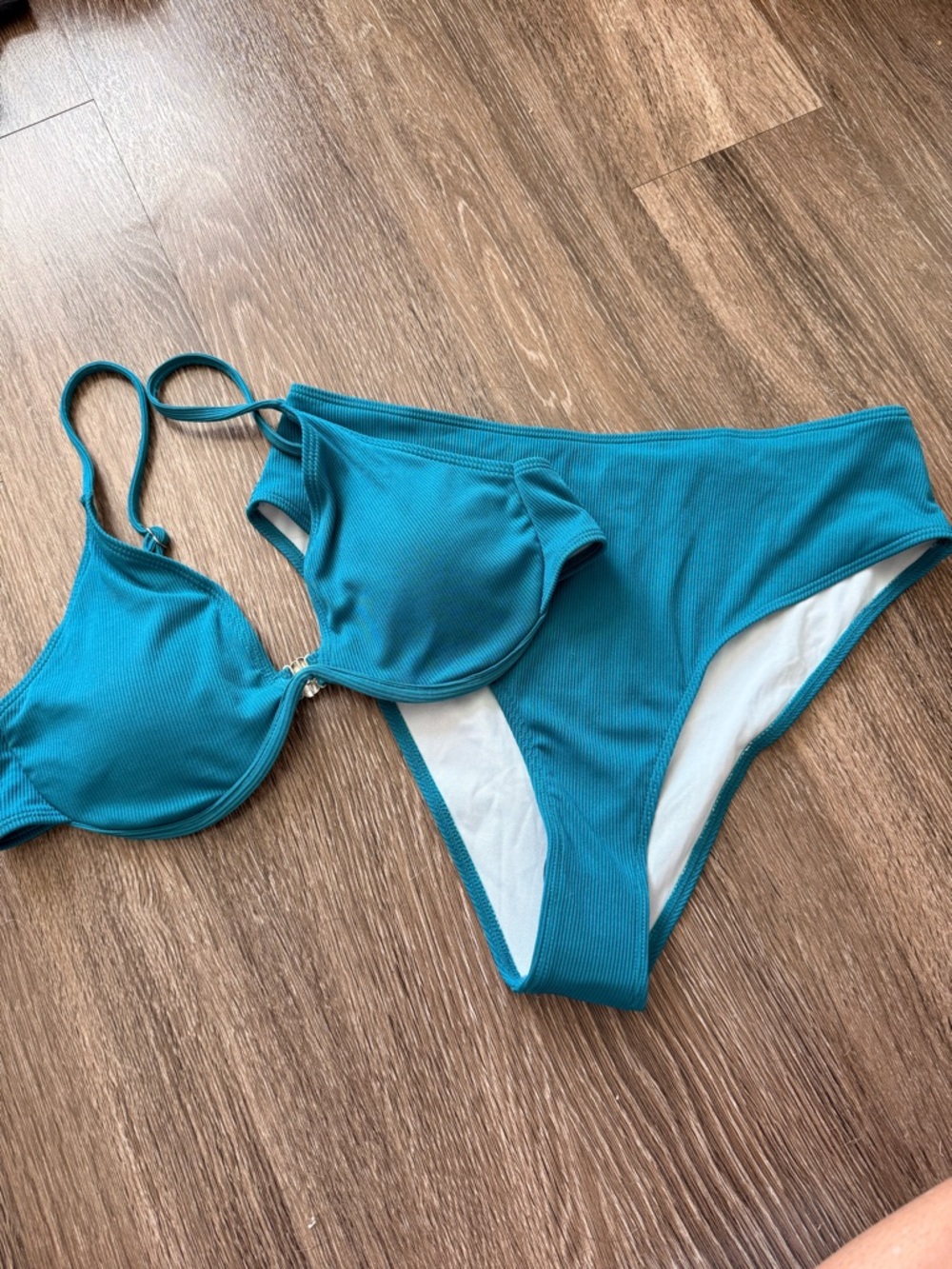SHEIN Teal Ribbed Underwire Bikini Set